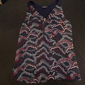 Express Navy and Red Scallop Pattern Top